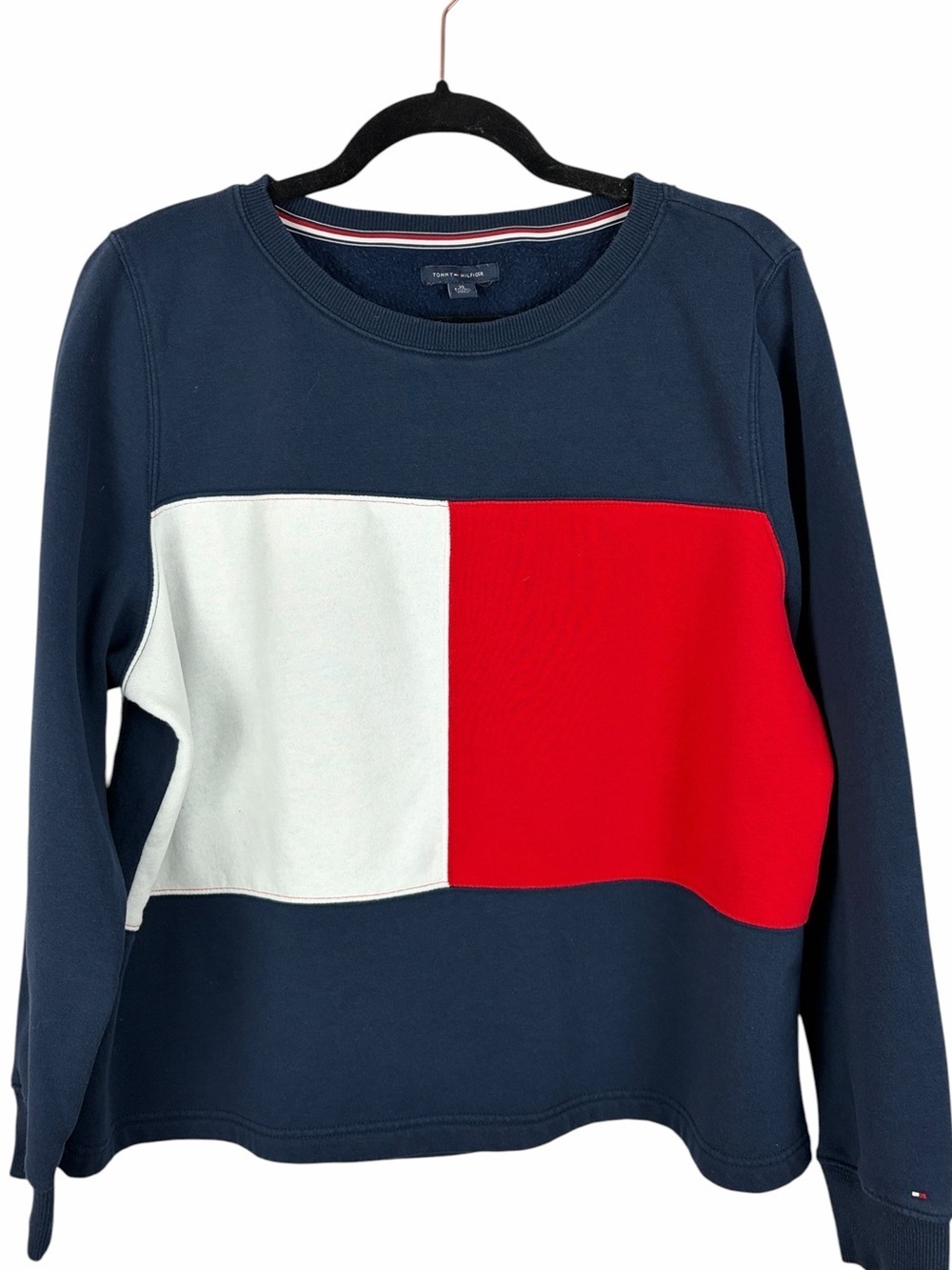 Tommy Hilfiger Flag Sweatshirt XL Navy Red White Logo Pullover